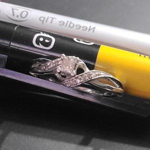 10KT White Gold Princess and Round Diamond Promise Ring Size 8